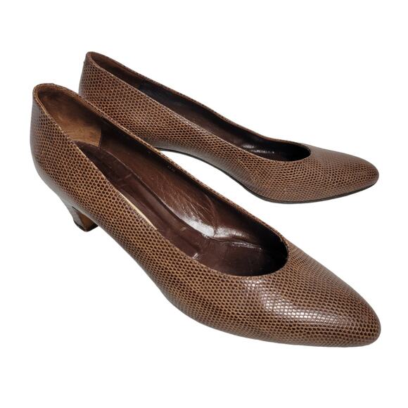 Vintage Bottega Veneta Heels Brown Pump Snakeskin Embossed Leather 8.5 AA Narrow - Picture 3 of 15
